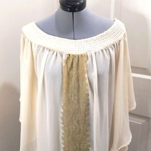 Jealous Tomato Off White Sheer,Lace, Sherred Elastic Top Size Med